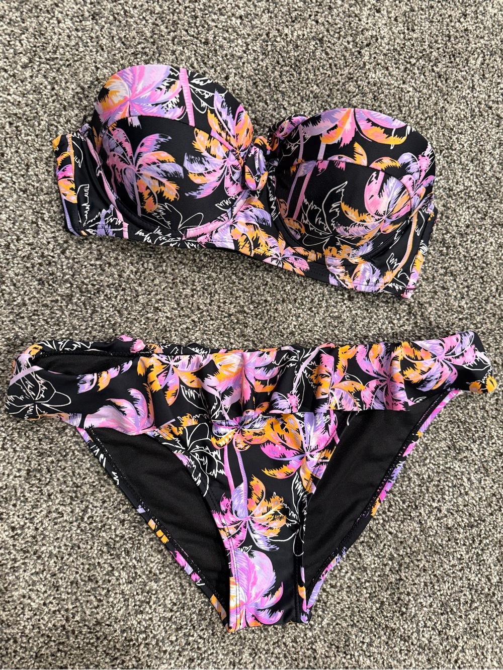 NipTuck Tropical Palm Print Strapless Bikini swimsuit set- size 2